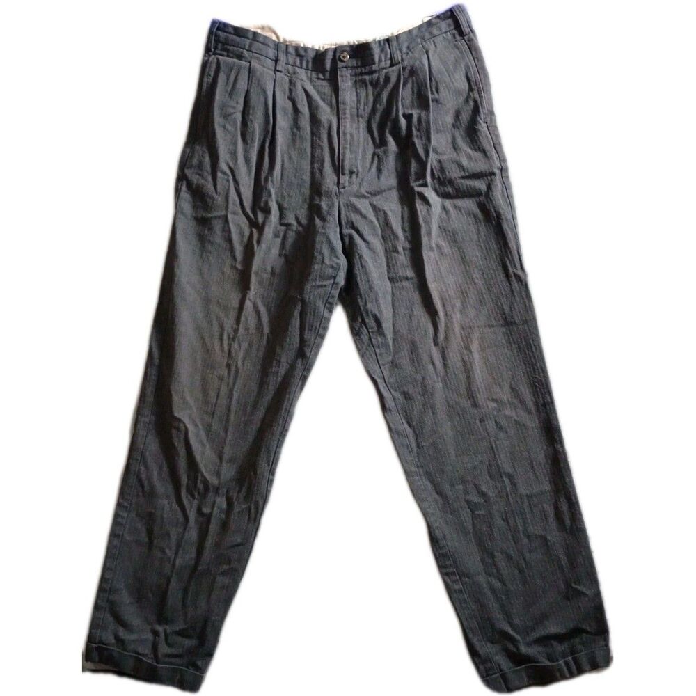 Eddie Bauer Men's Gray Pants Sz 38 Herringbone Pattern Long Eclectic Grandpa